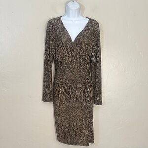 Lauren Ralph Lauren Brown Herringbone Long Sleeve Dress